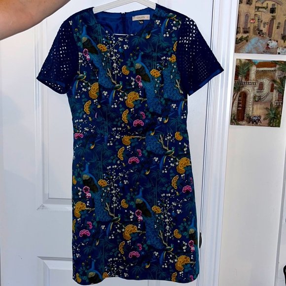 Oasis Dresses & Skirts - Oasis V&A Womens Peacock Blue Lace Sleeved  Shift Dress